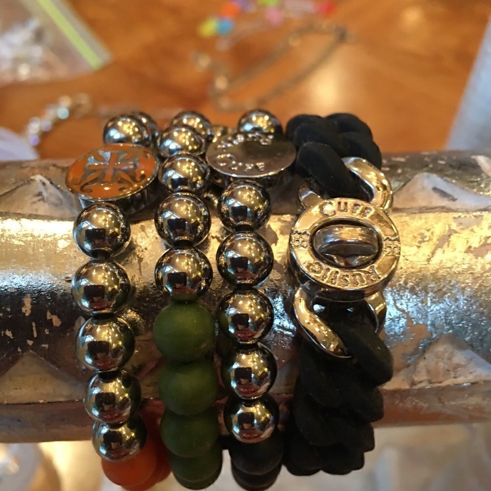 SILVER & Rubber Rustic Cuff Set! - Picture 2 of 8
